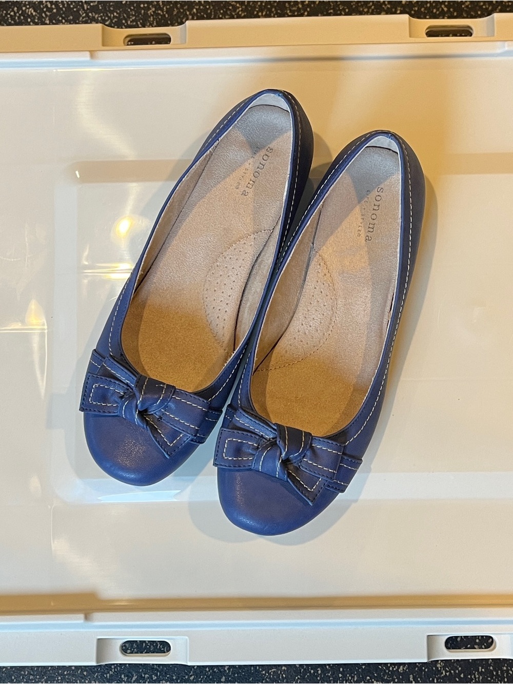 Sonoma Cobalt Navy Blue Leather Bowtie Bowknot Ballet Flats Coquette Casual 9.5